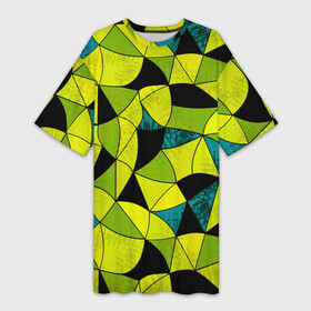 Платье-футболка 3D с принтом Гранжевый яркий зеленый в Тюмени,  |  | абстрактный | гранжевая текстура | зеленый | летний | молодежный | современный | ярко желтый