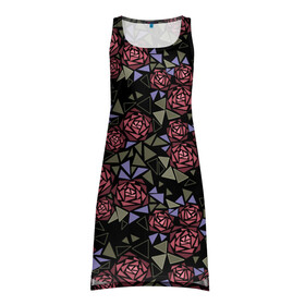 Платье-майка 3D с принтом Цветочная мозаика  в Тюмени, 100% полиэстер | полуприлегающий силуэт, широкие бретели, круглый вырез горловины, удлиненный подол сзади. | абстрактные цветы | абстрактный | геометрический | коричневый | оливковый | розовый | цветочный