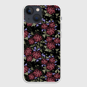 Чехол для iPhone 13 mini с принтом Цветочная мозаика в Тюмени,  |  | абстрактные цветы | абстрактный | геометрический | коричневый | оливковый | розовый | цветочный