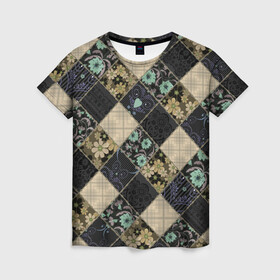 Женская футболка 3D с принтом Лоскутное шитье  в Тюмени, 100% полиэфир ( синтетическое хлопкоподобное полотно) | прямой крой, круглый вырез горловины, длина до линии бедер | абстрактный | геометрический | народный | пэчворк | творчество | традиционный | фольклор