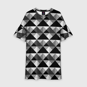 Детское платье 3D с принтом Современный геометрический  в Тюмени, 100% полиэстер | прямой силуэт, чуть расширенный к низу. Круглая горловина, на рукавах — воланы | Тематика изображения на принте: абстрактный | геометрический фигуры | модный | полигональный | популярный | треугольники | черно белый