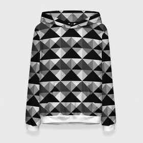 Женская толстовка 3D с принтом Современный геометрический  в Тюмени, 100% полиэстер  | двухслойный капюшон со шнурком для регулировки, мягкие манжеты на рукавах и по низу толстовки, спереди карман-кенгуру с мягким внутренним слоем. | абстрактный | геометрический фигуры | модный | полигональный | популярный | треугольники | черно белый