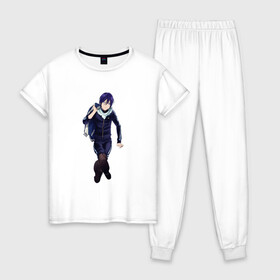 Женская пижама хлопок с принтом Норагами Мангака Рендерин в Тюмени, 100% хлопок | брюки и футболка прямого кроя, без карманов, на брюках мягкая резинка на поясе и по низу штанин | Тематика изображения на принте: аниме | анимесупер | мангака | норагами | рендерин