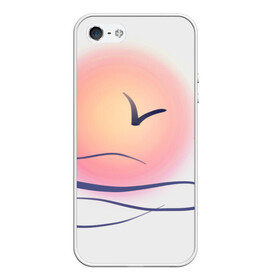 Чехол для iPhone 5/5S матовый с принтом Солнечный шар в Тюмени, Силикон | Область печати: задняя сторона чехла, без боковых панелей | sea | sun | закат | море | небо | птицы | солнце | чайки