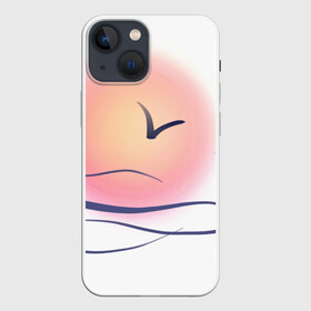 Чехол для iPhone 13 mini с принтом Солнечный шар в Тюмени,  |  | Тематика изображения на принте: sea | sun | закат | море | небо | птицы | солнце | чайки