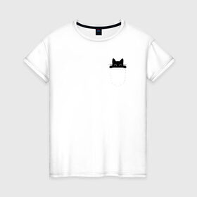 Женская футболка хлопок с принтом Кот в кармане в Тюмени, 100% хлопок | прямой крой, круглый вырез горловины, длина до линии бедер, слегка спущенное плечо | cat | kitty | карман | кармашек | кот | котёнок