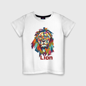 Детская футболка хлопок с принтом Lion в Тюмени, 100% хлопок | круглый вырез горловины, полуприлегающий силуэт, длина до линии бедер | Тематика изображения на принте: арт | графика | животные | звери | лев | царь зверей