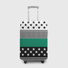 Чехол для чемодана 3D с принтом Полосатый звездный узор  в Тюмени, 86% полиэфир, 14% спандекс | двустороннее нанесение принта, прорези для ручек и колес | звезды | зеленый | молодежный | полосатый узор | полосы | рыжий | террактовый