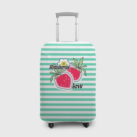 Чехол для чемодана 3D с принтом Цветы и ягоды земляники  в Тюмени, 86% полиэфир, 14% спандекс | двустороннее нанесение принта, прорези для ручек и колес | детский | зеленый | земляника | красный | малышам | полосатый | современный | цветы | ягодный паттерн | ягоды
