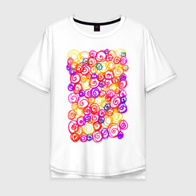 Мужская футболка хлопок Oversize с принтом Абстрактные завитушки  в Тюмени, 100% хлопок | свободный крой, круглый ворот, “спинка” длиннее передней части | abstract | art | drawing | illustration | print | акварель | желтый | краски | розовый | синий | яркость