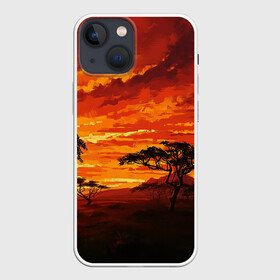 Чехол для iPhone 13 mini с принтом АФРИКАНСКАЯ САВАННА в Тюмени,  |  | африка | деревья | живопись | закат | засуха | искуство | облака | пейзаж | пустыня | рисунок | саванна