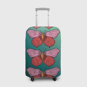 Чехол для чемодана 3D с принтом Зеленый принт с бабочками :) в Тюмени, 86% полиэфир, 14% спандекс | двустороннее нанесение принта, прорези для ручек и колес | бабочки | градиент | графический | грустный | зеленый | меланхолия | насекомые | ретро | розовый | странный