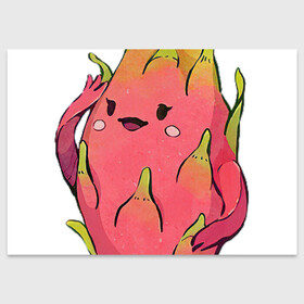 Поздравительная открытка с принтом Драконья ягода в Тюмени, 100% бумага | плотность бумаги 280 г/м2, матовая, на обратной стороне линовка и место для марки
 | Тематика изображения на принте: арт | дракон | драконий фрукт | драконья ягода | мило | милота | рисунок | свежие фрукты | свежий продукт | свежий фрукт | таиланд | тропики | тропическая ягода | фрукт | фрукты