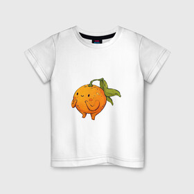 Детская футболка хлопок с принтом Мандаринчик в Тюмени, 100% хлопок | круглый вырез горловины, полуприлегающий силуэт, длина до линии бедер | арт | мило | милота | рисунок | свежие фрукты | свежий продукт | свежий фрукт | фрукт | фрукты