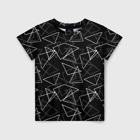 Детская футболка 3D с принтом Черно-белый геометрический  в Тюмени, 100% гипоаллергенный полиэфир | прямой крой, круглый вырез горловины, длина до линии бедер, чуть спущенное плечо, ткань немного тянется | абстрактный | геометрические фигуры | монохромный | мужской | треугольники | черный и белый | черный фон