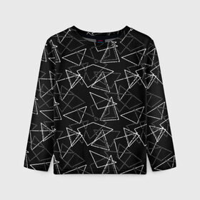 Детский лонгслив 3D с принтом Черно-белый геометрический  в Тюмени, 100% полиэстер | длинные рукава, круглый вырез горловины, полуприлегающий силуэт
 | абстрактный | геометрические фигуры | монохромный | мужской | треугольники | черный и белый | черный фон