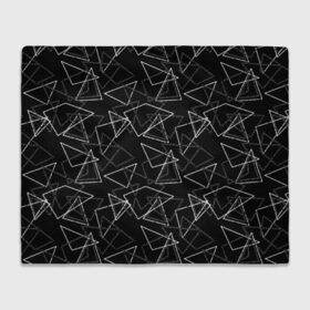 Плед 3D с принтом Черно-белый геометрический  в Тюмени, 100% полиэстер | закругленные углы, все края обработаны. Ткань не мнется и не растягивается | абстрактный | геометрические фигуры | монохромный | мужской | треугольники | черный и белый | черный фон