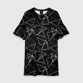 Детское платье 3D с принтом Черно-белый геометрический  в Тюмени, 100% полиэстер | прямой силуэт, чуть расширенный к низу. Круглая горловина, на рукавах — воланы | Тематика изображения на принте: абстрактный | геометрические фигуры | монохромный | мужской | треугольники | черный и белый | черный фон