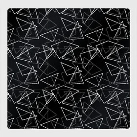Магнитный плакат 3Х3 с принтом Черно-белый геометрический  в Тюмени, Полимерный материал с магнитным слоем | 9 деталей размером 9*9 см | Тематика изображения на принте: абстрактный | геометрические фигуры | монохромный | мужской | треугольники | черный и белый | черный фон