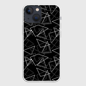Чехол для iPhone 13 mini с принтом Черно белый геометрический в Тюмени,  |  | абстрактный | геометрические фигуры | монохромный | мужской | треугольники | черный и белый | черный фон