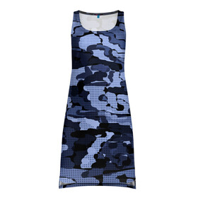 Платье-майка 3D с принтом Синий камуфляж в клетку  в Тюмени, 100% полиэстер | полуприлегающий силуэт, широкие бретели, круглый вырез горловины, удлиненный подол сзади. | для мальчиков | камуфляж | клетка | клетчатый узор | мужской | популярный | синий | современный | спортивный