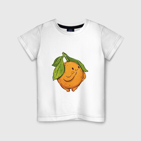 Детская футболка хлопок с принтом Апельсин в Тюмени, 100% хлопок | круглый вырез горловины, полуприлегающий силуэт, длина до линии бедер | апельсин | арт | мило | милота | рисунок | свежие фрукты | свежий продукт | свежий фрукт | фрукт | фрукты