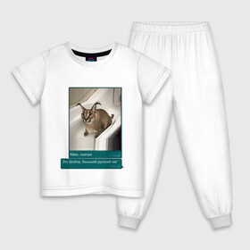 Детская пижама хлопок с принтом Шлёпа в Тюмени, 100% хлопок |  брюки и футболка прямого кроя, без карманов, на брюках мягкая резинка на поясе и по низу штанин
 | каракал | кот | мемы | русский кот | рысь | шлёпа