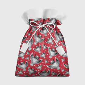 Подарочный 3D мешок с принтом Серебряные совы в Тюмени, 100% полиэстер | Размер: 29*39 см | красное с серым | птицы | серебро | совы | талисман | украшение