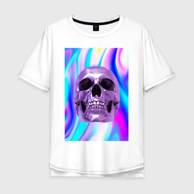 Мужская футболка хлопок Oversize с принтом Skull abstraction в Тюмени, 100% хлопок | свободный крой, круглый ворот, “спинка” длиннее передней части | абстракция | блестки | блестящий фон | металлический цвет | скулы | стильный принт | череп | яркий принт