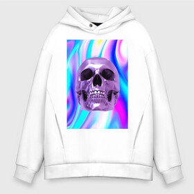 Мужское худи Oversize хлопок с принтом Skull abstraction в Тюмени, френч-терри — 70% хлопок, 30% полиэстер. Мягкий теплый начес внутри —100% хлопок | боковые карманы, эластичные манжеты и нижняя кромка, капюшон на магнитной кнопке | абстракция | блестки | блестящий фон | металлический цвет | скулы | стильный принт | череп | яркий принт