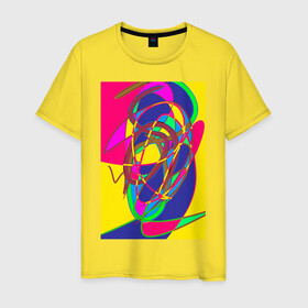 Мужская футболка хлопок с принтом Яркая абстракция в Тюмени, 100% хлопок | прямой крой, круглый вырез горловины, длина до линии бедер, слегка спущенное плечо. | абстракция | линии | необычное | фантазия | яркое