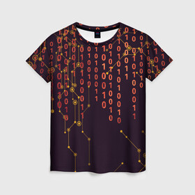 Женская футболка 3D с принтом ПРОГРАММНЫЙ КОД в Тюмени, 100% полиэфир ( синтетическое хлопкоподобное полотно) | прямой крой, круглый вырез горловины, длина до линии бедер | баг | взлом | двоичный | железо | информация | код | программа | хакер