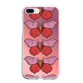 Чехол для iPhone 7Plus/8 Plus матовый с принтом Розовый принт с бабочками  в Тюмени, Силикон | Область печати: задняя сторона чехла, без боковых панелей | бабочки | градиент | грустый | меланхолия | мотылек | насекомые | розовый | цветочки