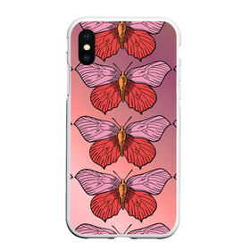 Чехол для iPhone XS Max матовый с принтом Розовый принт с бабочками  в Тюмени, Силикон | Область печати: задняя сторона чехла, без боковых панелей | бабочки | градиент | грустый | меланхолия | мотылек | насекомые | розовый | цветочки
