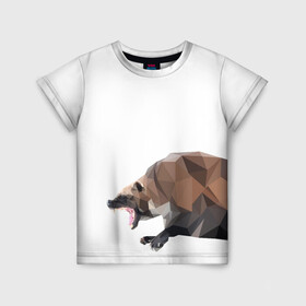 Детская футболка 3D с принтом Росомаха в Тюмени, 100% гипоаллергенный полиэфир | прямой крой, круглый вырез горловины, длина до линии бедер, чуть спущенное плечо, ткань немного тянется | животное | зверь | злость | куница | медведь | милое животное | полигональный | росомаха | собака