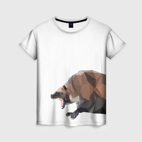 Женская футболка 3D с принтом Росомаха в Тюмени, 100% полиэфир ( синтетическое хлопкоподобное полотно) | прямой крой, круглый вырез горловины, длина до линии бедер | животное | зверь | злость | куница | медведь | милое животное | полигональный | росомаха | собака