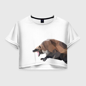 Женская футболка Crop-top 3D с принтом Росомаха в Тюмени, 100% полиэстер | круглая горловина, длина футболки до линии талии, рукава с отворотами | животное | зверь | злость | куница | медведь | милое животное | полигональный | росомаха | собака