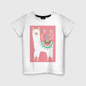 Детская футболка хлопок с принтом Милашка лама в Тюмени, 100% хлопок | круглый вырез горловины, полуприлегающий силуэт, длина до линии бедер | kawaii | pink | домашние животные | звери | лама | мило | надпись | пончо | радуга | розовый | румяна | ферма | фермерские животные