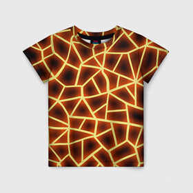 Детская футболка 3D с принтом Огненная геометрия в Тюмени, 100% гипоаллергенный полиэфир | прямой крой, круглый вырез горловины, длина до линии бедер, чуть спущенное плечо, ткань немного тянется | 3д | abstract | fire | flame | geometry stripes | neon | polygonal | абстрактная геометрия | геометрические фигуры | линии | мозаика | неон | огонь | орнамент | пламя | полигон | полосы | светящиеся | текстура | треугольники