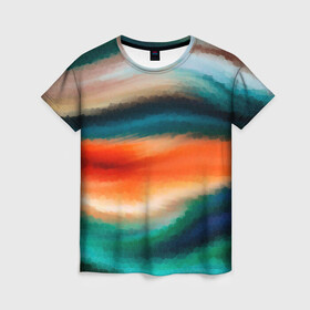 Женская футболка 3D с принтом Мозаичный абстрактный узор  в Тюмени, 100% полиэфир ( синтетическое хлопкоподобное полотно) | прямой крой, круглый вырез горловины, длина до линии бедер | зеленый | мозаичная текстура | оранжевый | разноцветный | современный | узор