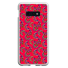 Чехол для Samsung S10E с принтом Бабочки на красном в Тюмени, Силикон | Область печати: задняя сторона чехла, без боковых панелей | веселый узор | весенний | детский | для девочек | красный | летний | лето | малышам | разноцветный узор