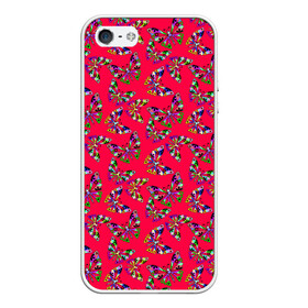 Чехол для iPhone 5/5S матовый с принтом Бабочки на красном в Тюмени, Силикон | Область печати: задняя сторона чехла, без боковых панелей | веселый узор | весенний | детский | для девочек | красный | летний | лето | малышам | разноцветный узор
