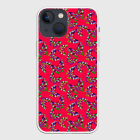 Чехол для iPhone 13 mini с принтом Бабочки на красном в Тюмени,  |  | веселый узор | весенний | детский | для девочек | красный | летний | лето | малышам | разноцветный узор