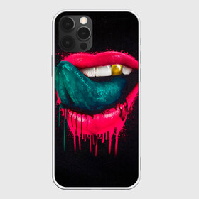 Чехол для iPhone 12 Pro с принтом Ядовитый поцелуй в Тюмени, силикон | область печати: задняя сторона чехла, без боковых панелей | арт | губы | иллюстрация | улыбка | язык