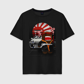 Женская футболка хлопок Oversize с принтом Jzx110 & Domo в Тюмени, 100% хлопок | свободный крой, круглый ворот, спущенный рукав, длина до линии бедер
 | domokun | japan | jdm | jzx110 | mark2 | марк2 | самурай