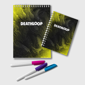 Блокнот с принтом Deathloop - Hyperbeast в Тюмени, 100% бумага | 48 листов, плотность листов — 60 г/м2, плотность картонной обложки — 250 г/м2. Листы скреплены удобной пружинной спиралью. Цвет линий — светло-серый
 | death | deathloop | game | games | hyperbeast | loop | дэслуп | дэт | дэтлуп | знак | игра | игры | лого | луп | мертвая | пелтя | символ