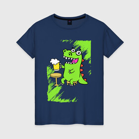 Женская футболка хлопок с принтом Пивозавр - Краска в Тюмени, 100% хлопок | прямой крой, круглый вырез горловины, длина до линии бедер, слегка спущенное плечо | dinosaur | pivo | pivozavr | динозавр | краска | прикол