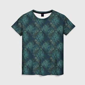Женская футболка 3D с принтом Синий абстрактный узор  в Тюмени, 100% полиэфир ( синтетическое хлопкоподобное полотно) | прямой крой, круглый вырез горловины, длина до линии бедер | абстрактные цветы | абстрактный | синий | современный | цветочный | цветы синие