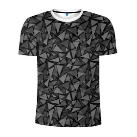Мужская футболка 3D спортивная с принтом Геометрический серый узор  в Тюмени, 100% полиэстер с улучшенными характеристиками | приталенный силуэт, круглая горловина, широкие плечи, сужается к линии бедра | абстрактный | геометрический | мозаика | серый | современный | темный серый | черно белый