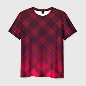 Мужская футболка 3D с принтом Геометрический абстрактный узо в Тюмени, 100% полиэфир | прямой крой, круглый вырез горловины, длина до линии бедер | абстрактный | геометрический | градиентный | клетчатый | красный | красный в клетку | плед | темный красный